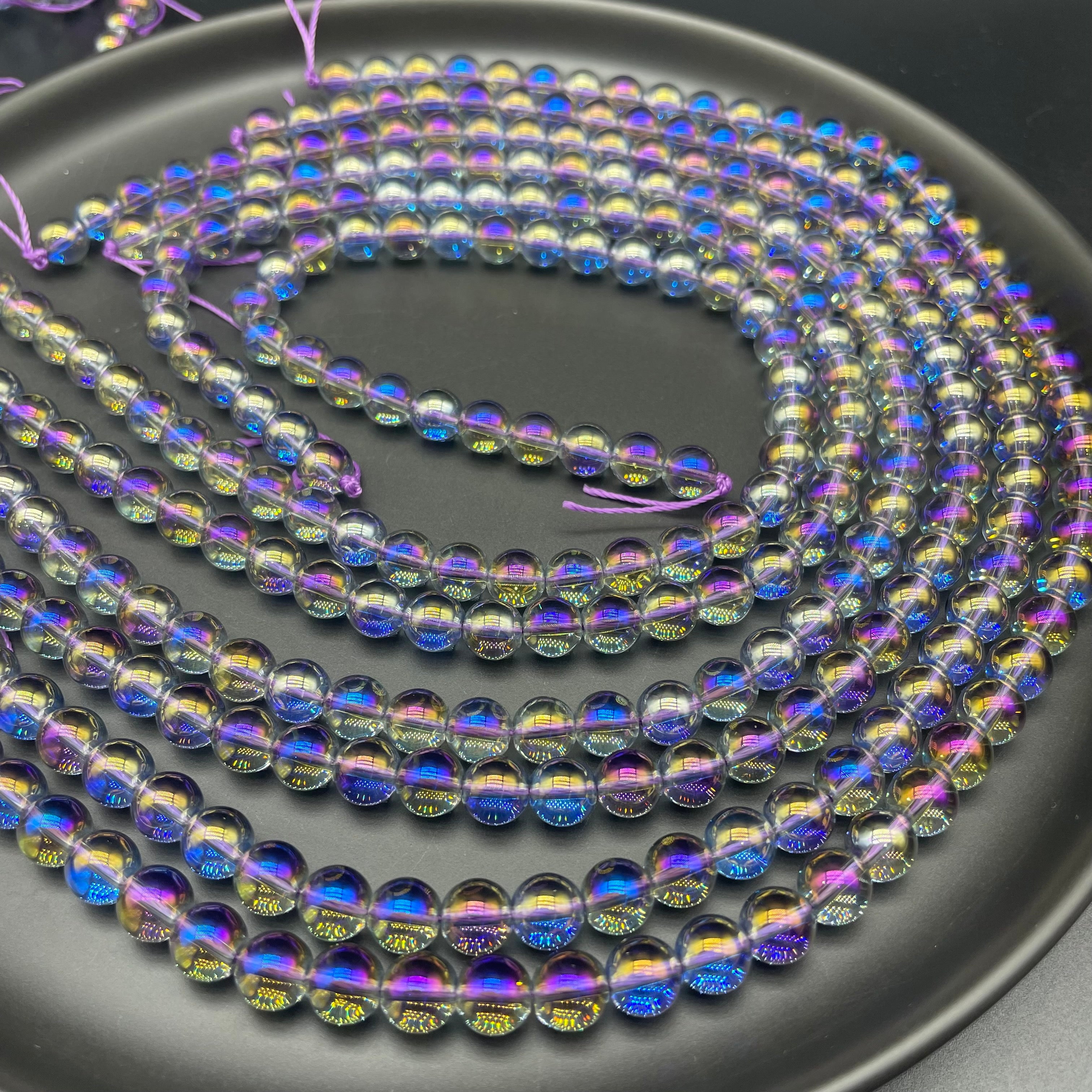 Purple Aura Clear Quartz Beads Strands Loose Beads Jewelry DIY Bracelets Natural Crystal