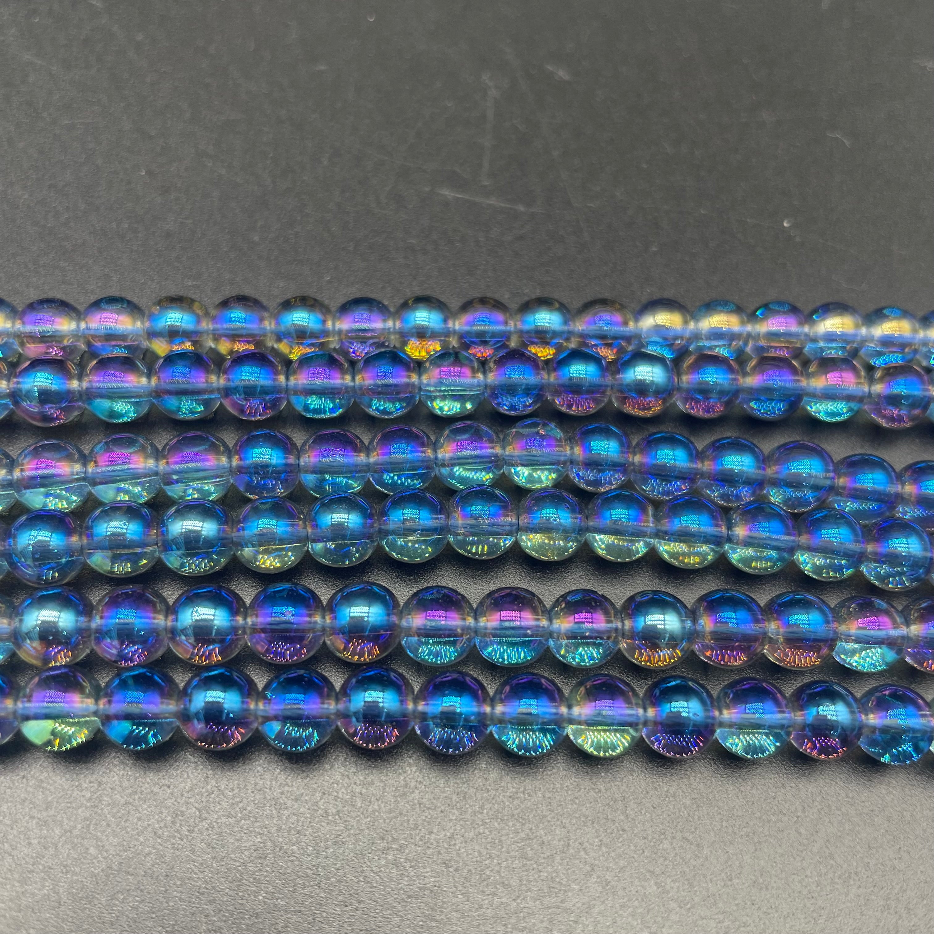 Blue Aura Clear Quartz Beads Strands Loose Beads Jewelry DIY Bracelets Natural Crystal