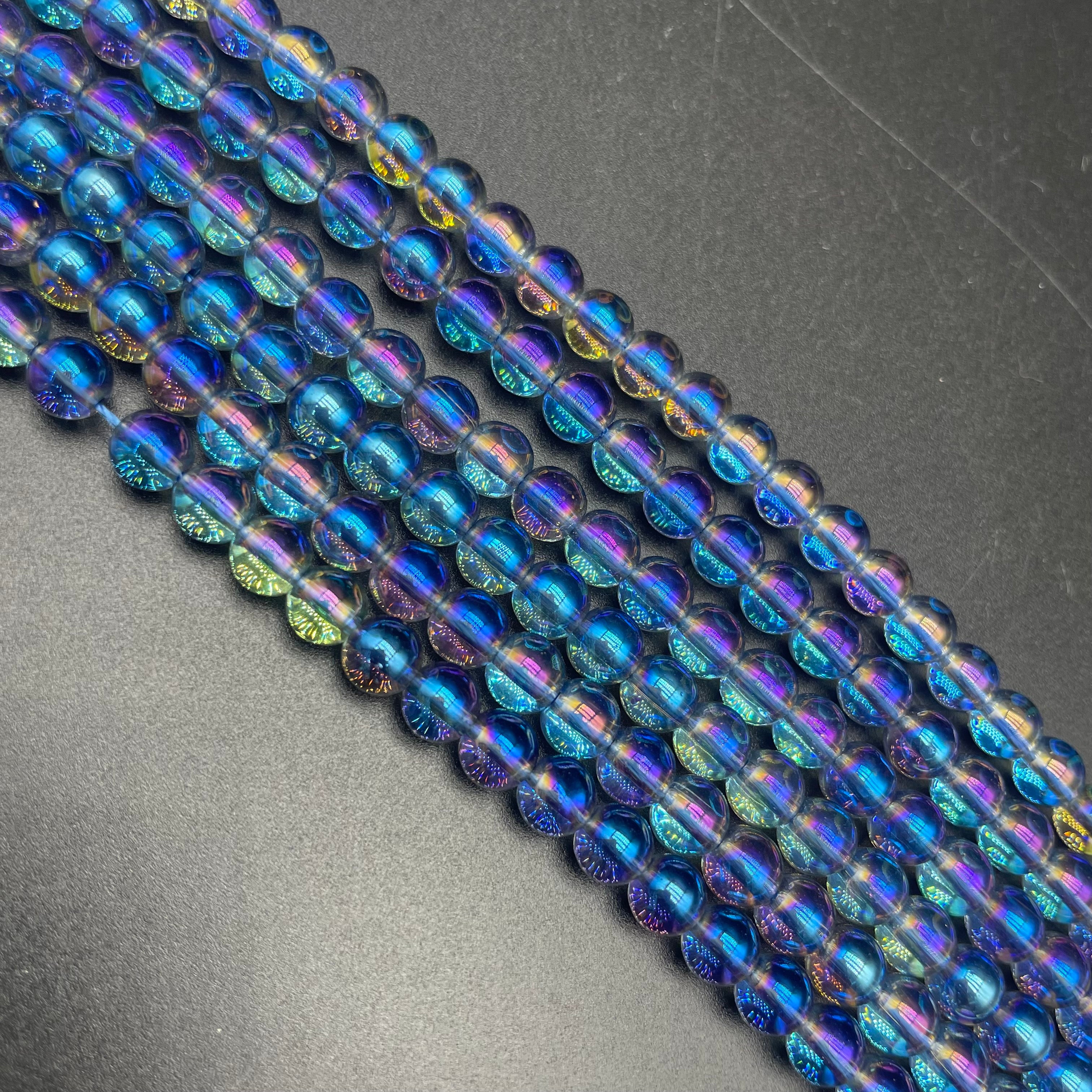 Blue Aura Clear Quartz Beads Strands Loose Beads Jewelry DIY Bracelets Natural Crystal