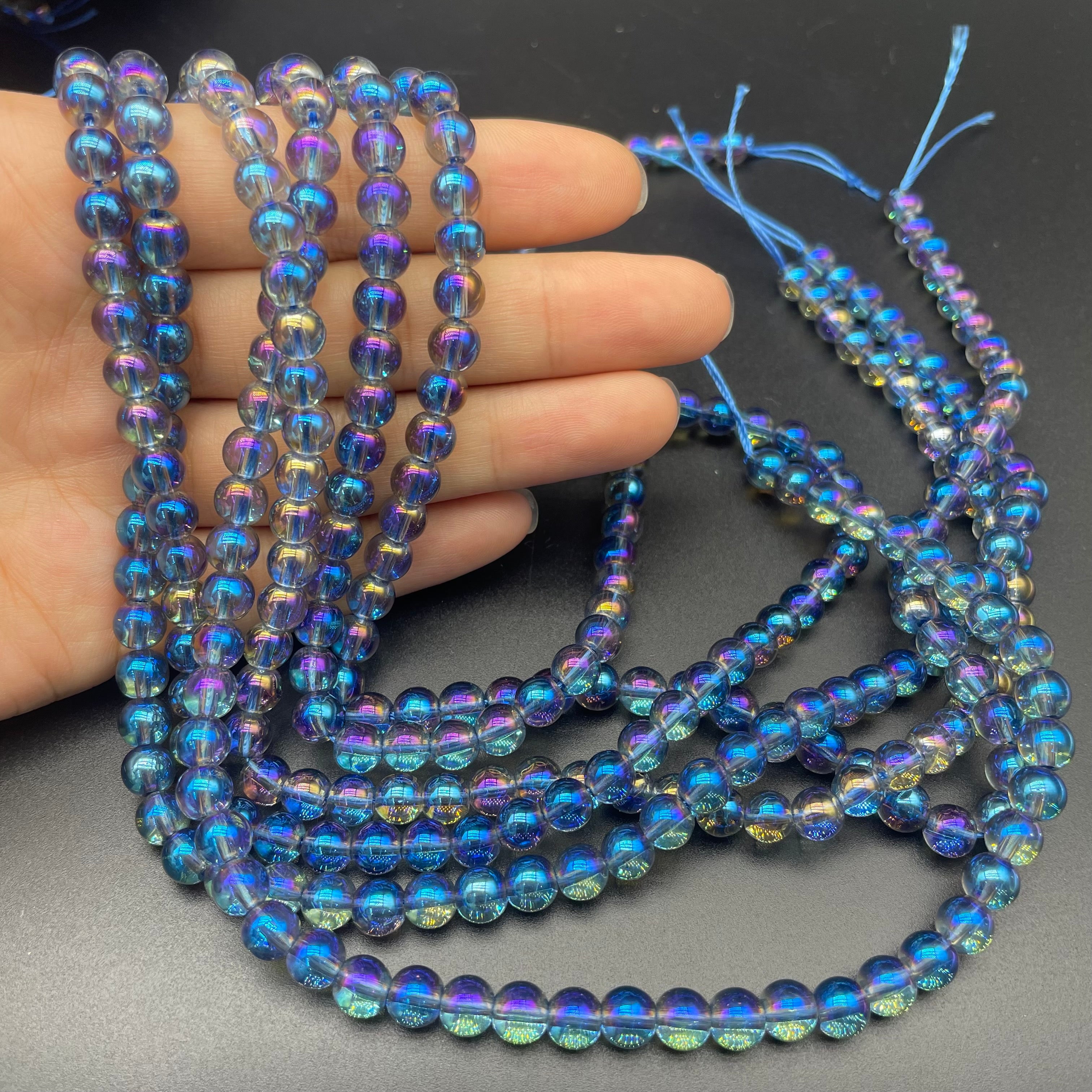 Blue Aura Clear Quartz Beads Strands Loose Beads Jewelry DIY Bracelets Natural Crystal