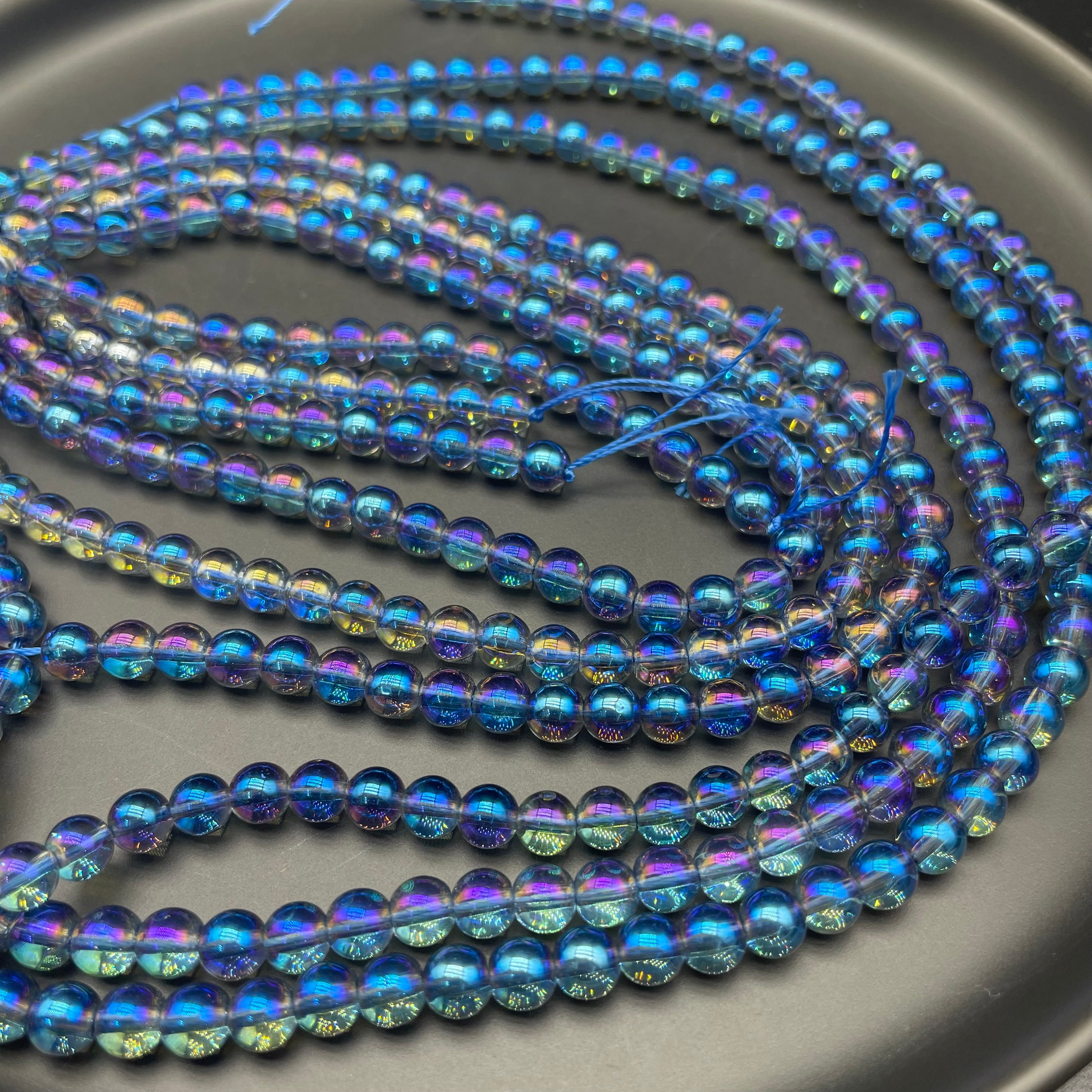 Blue Aura Clear Quartz Beads Strands Loose Beads Jewelry DIY Bracelets Natural Crystal