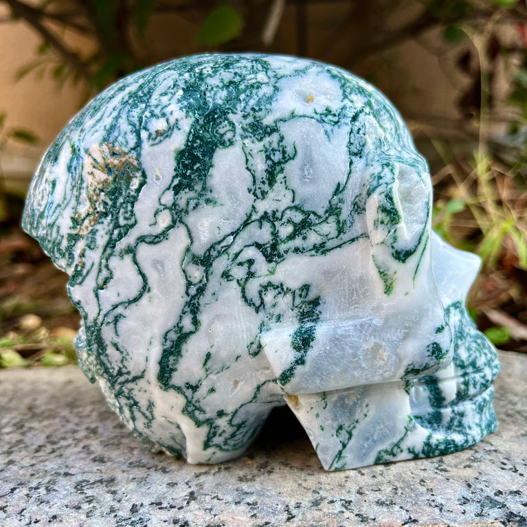 Natural Moss Agate Skull Skeleton Carving Wholesale Natural Crystal Healing Stone Decoration