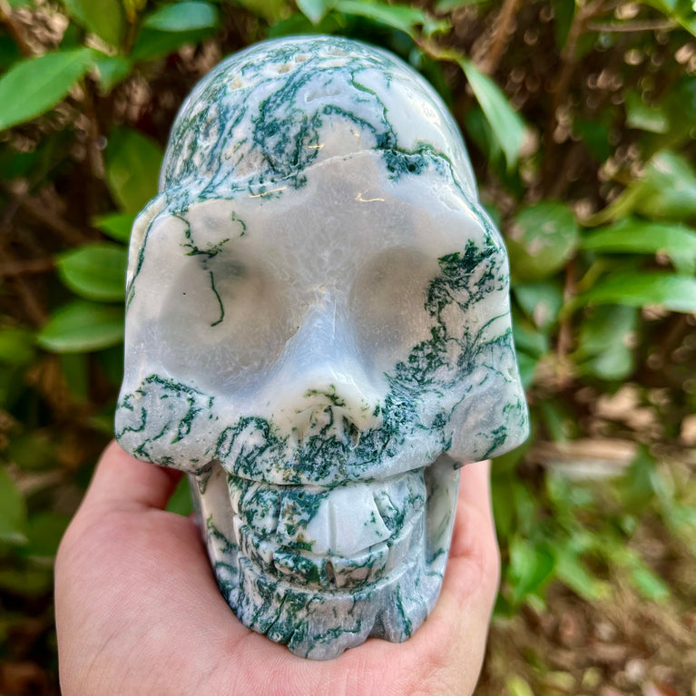 Natural Moss Agate Skull Skeleton Carving Wholesale Natural Crystal Healing Stone Decoration