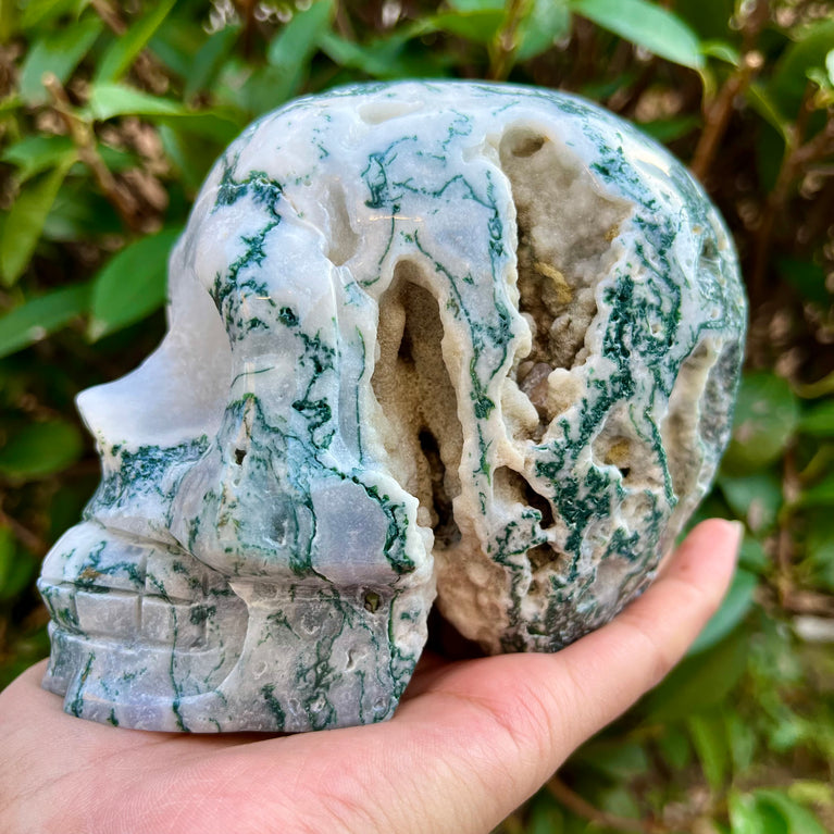 Natural Moss Agate Skull Skeleton Carving Wholesale Natural Crystal Healing Stone Decoration