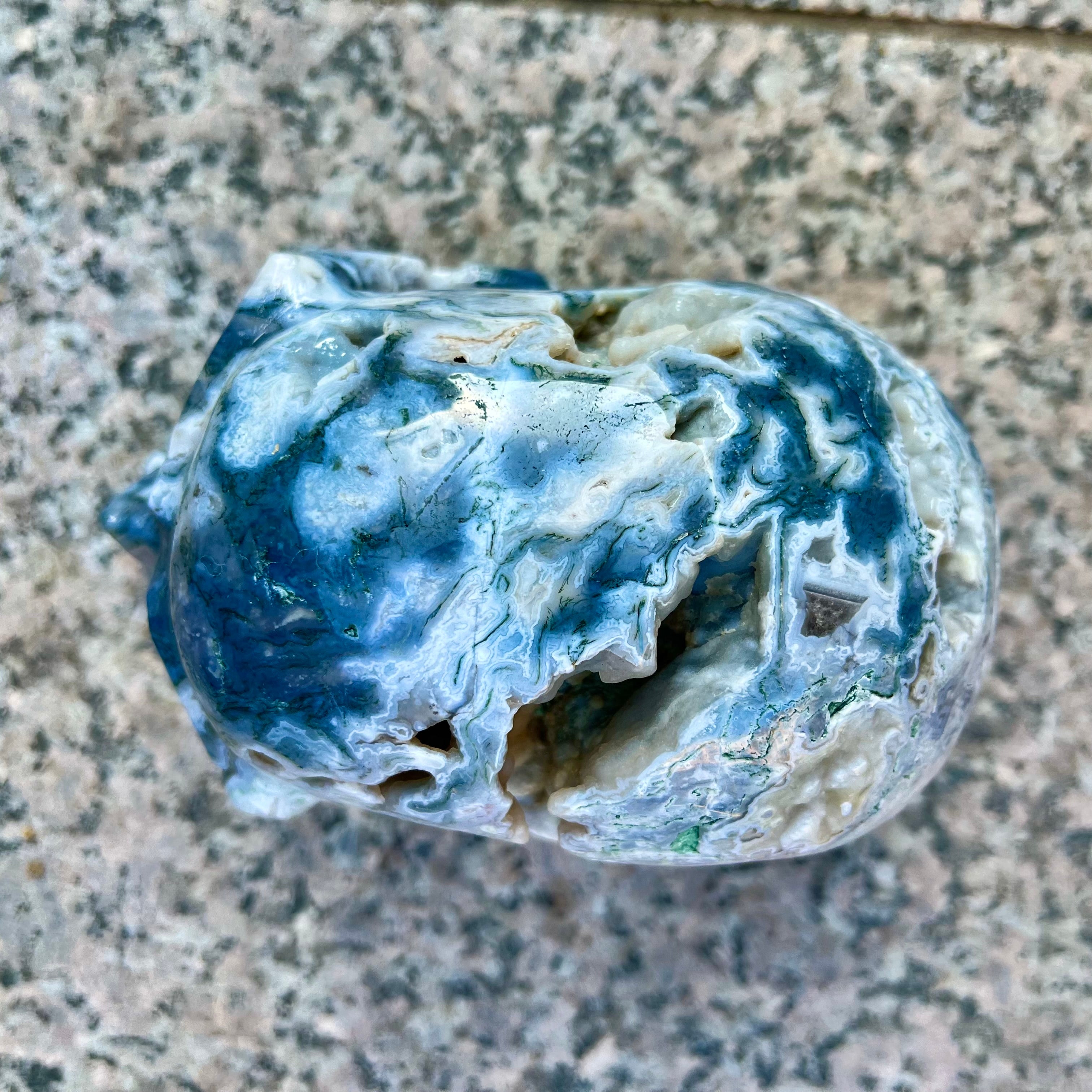 Natural Moss Agate Skull Carving