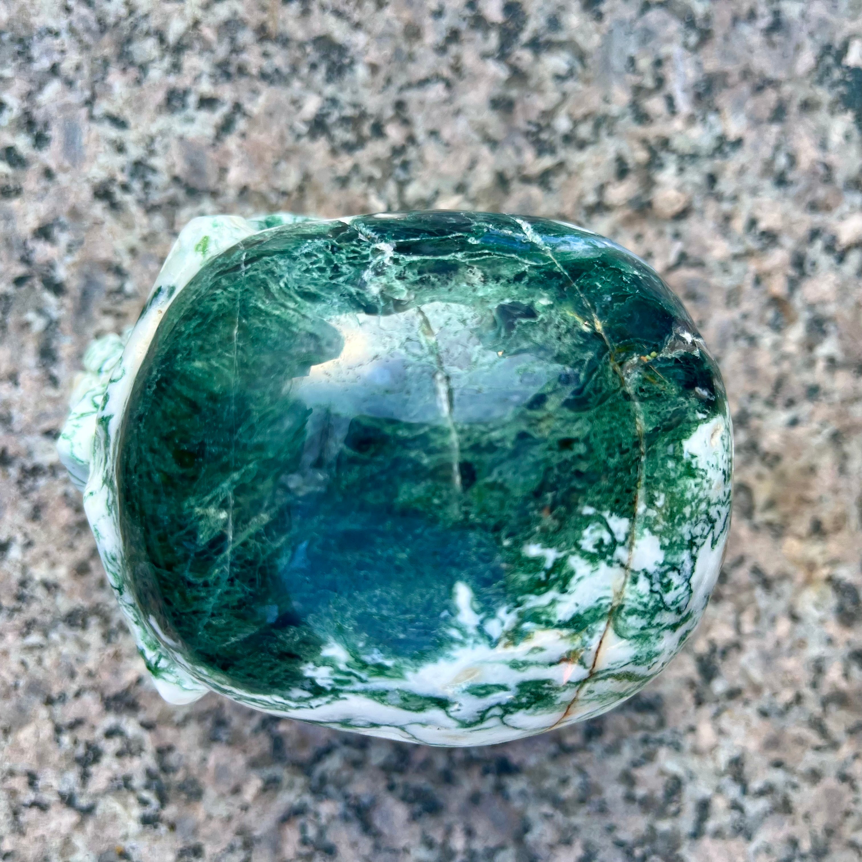 Natural Moss Agate Skull Carving