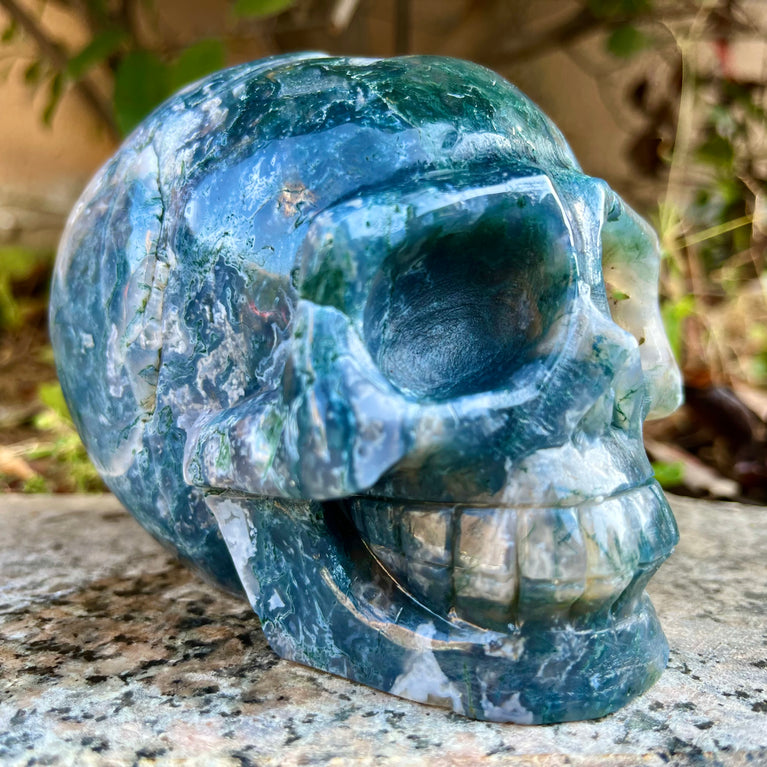 Natural Moss Agate Skull Skeleton Carving Wholesale Natural Crystal Healing Stone Decoration