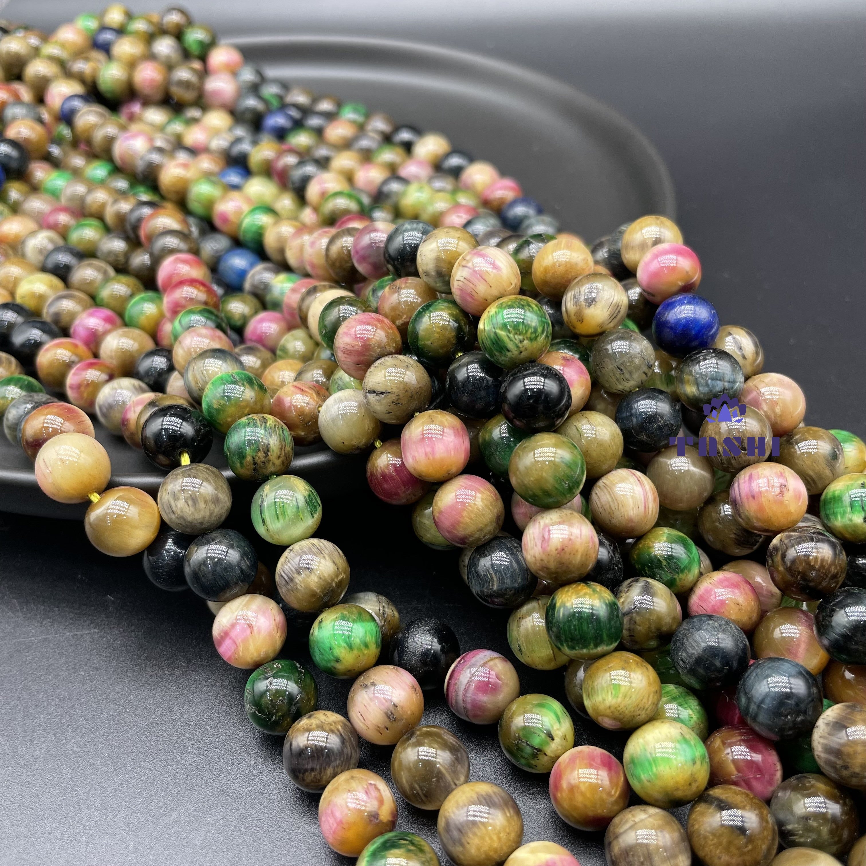 Tourmaline Tiger Eye Beads Strands Loose Beads Jewelry DIY Bracelets Natural Crystal