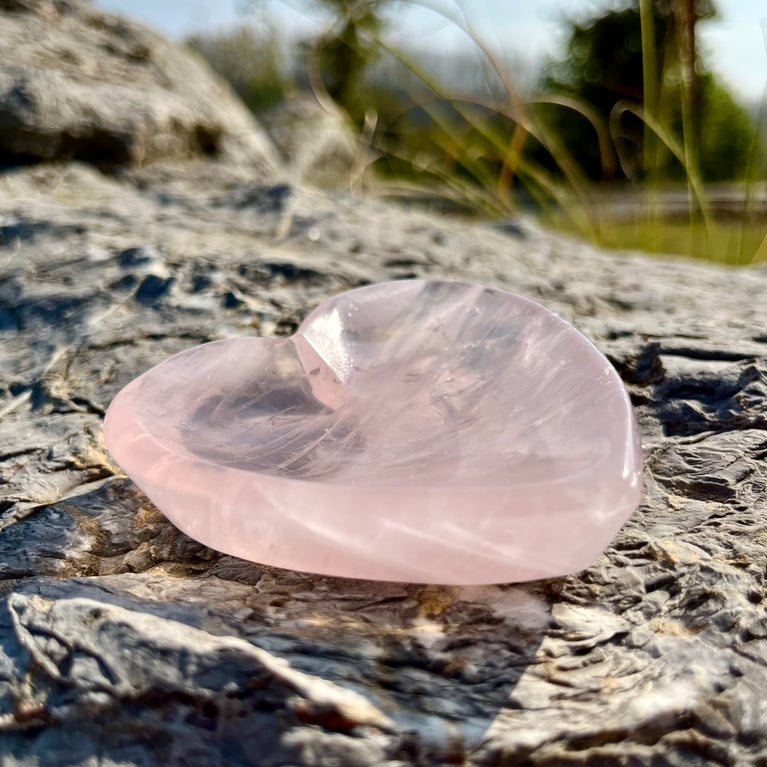 Natural Rose Quartz Heart Bowl Plate Holder