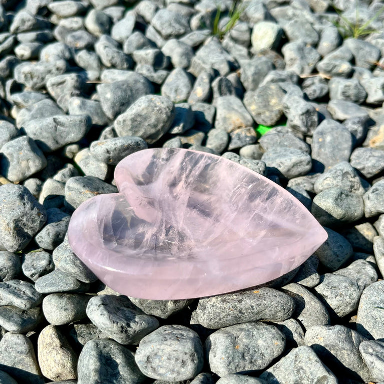 Natural Rose Quartz Heart Bowl Plate Holder