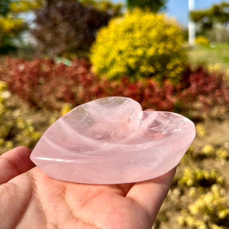 Natural Rose Quartz Heart Bowl Plate Holder