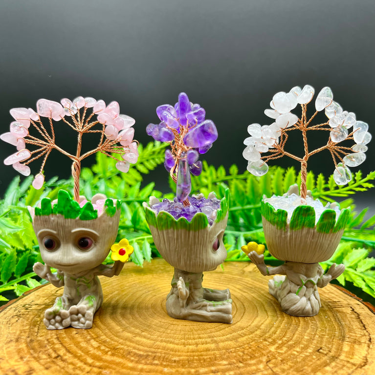 Groot  Chips Tree DIY Natural Crystal Stone Wire Wrapping Money Tree Fortune Tree