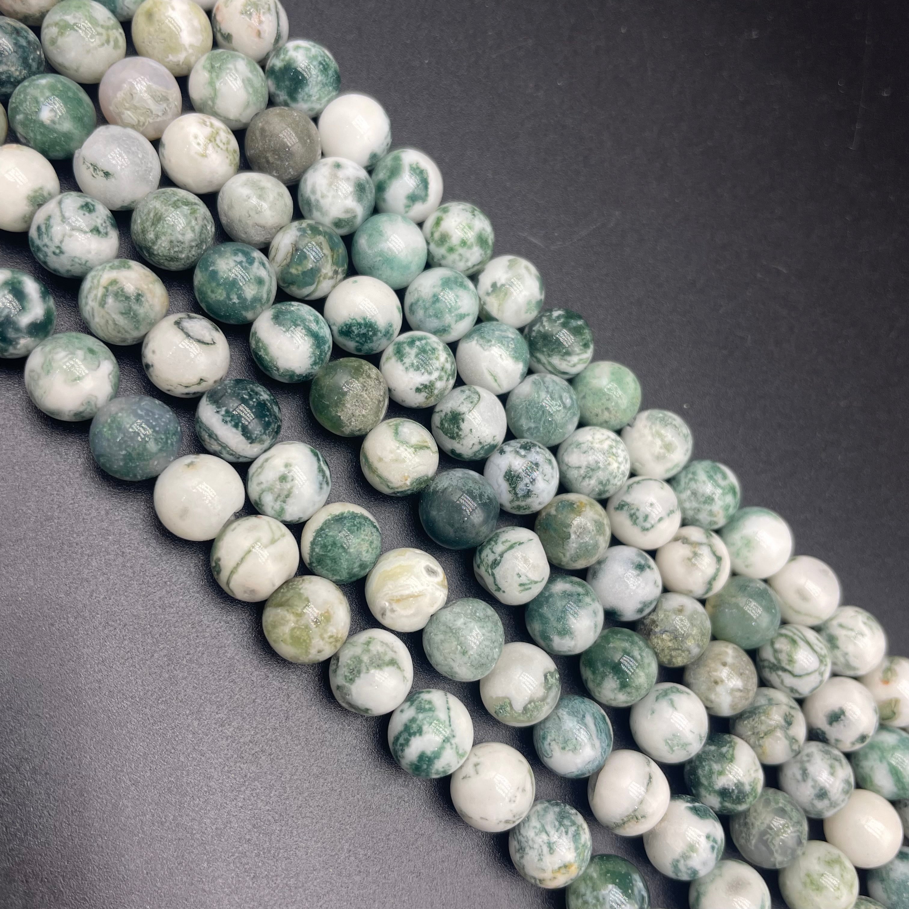 Moss Agate Beads Strands Loose Beads Jewelry DIY Bracelets