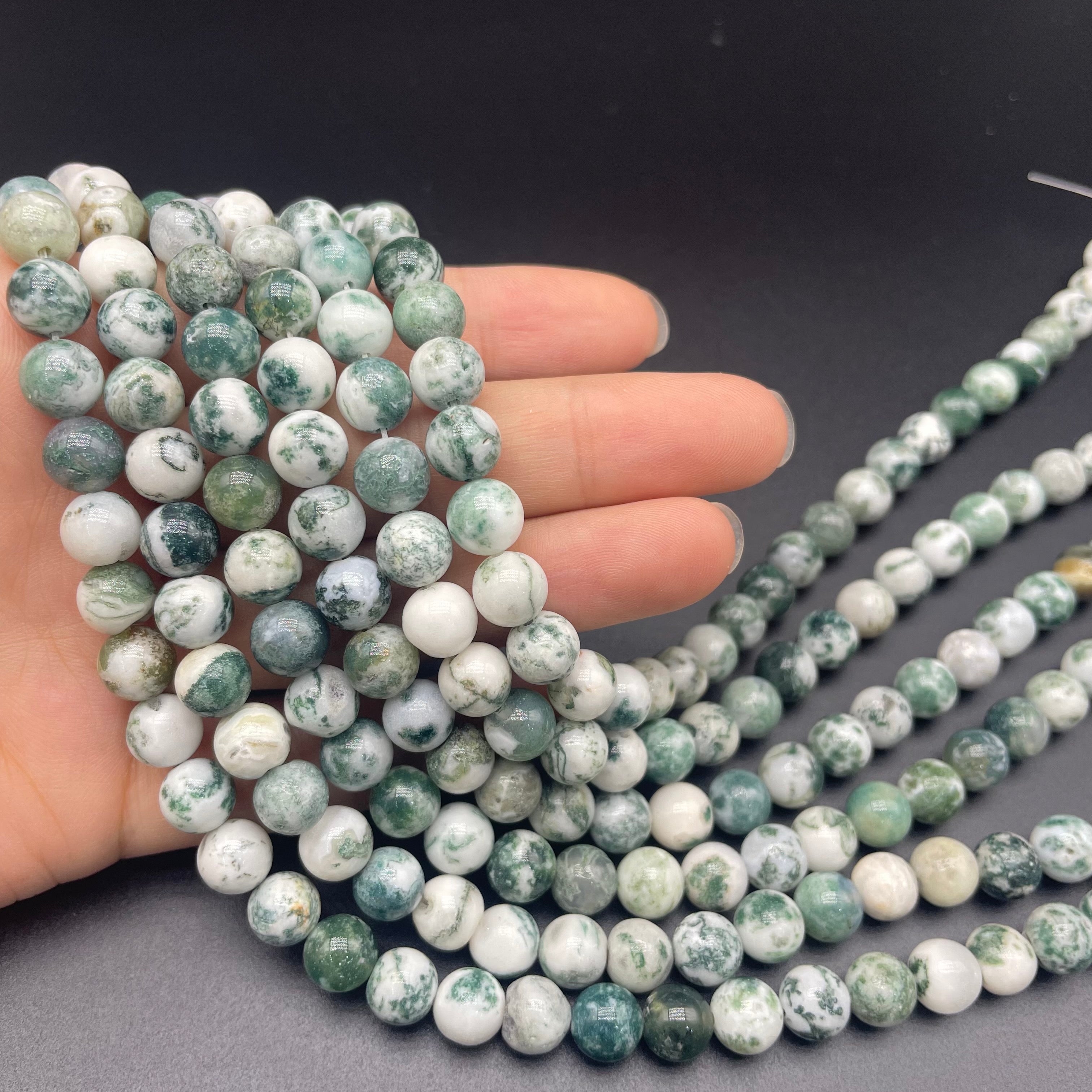 Moss Agate Beads Strands Loose Beads Jewelry DIY Bracelets
