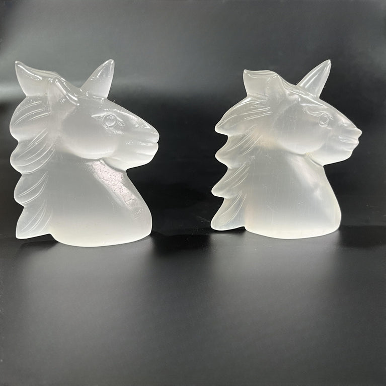 8CM Unicorn Selenite Carving Natural Crystal Healing Stone Home Decoration