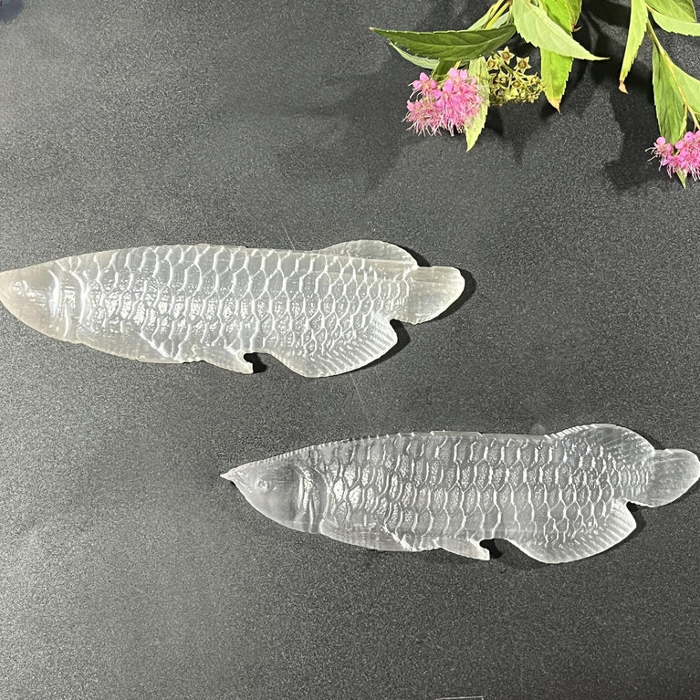 12CM Arowana Selenite Carving Natural Crystal Healing Stone Home Decoration