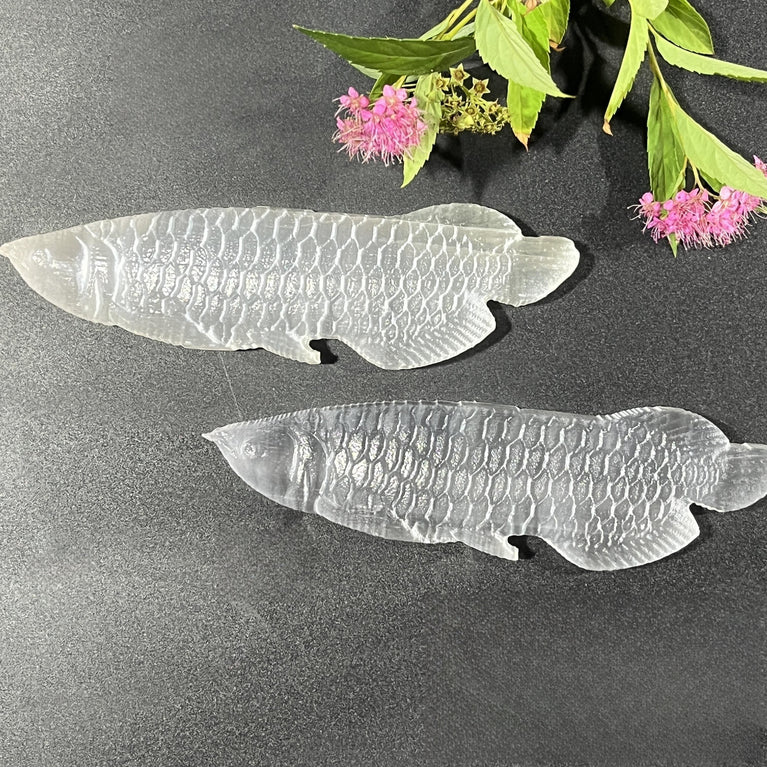 12CM Arowana Selenite Carving Natural Crystal Healing Stone Home Decoration