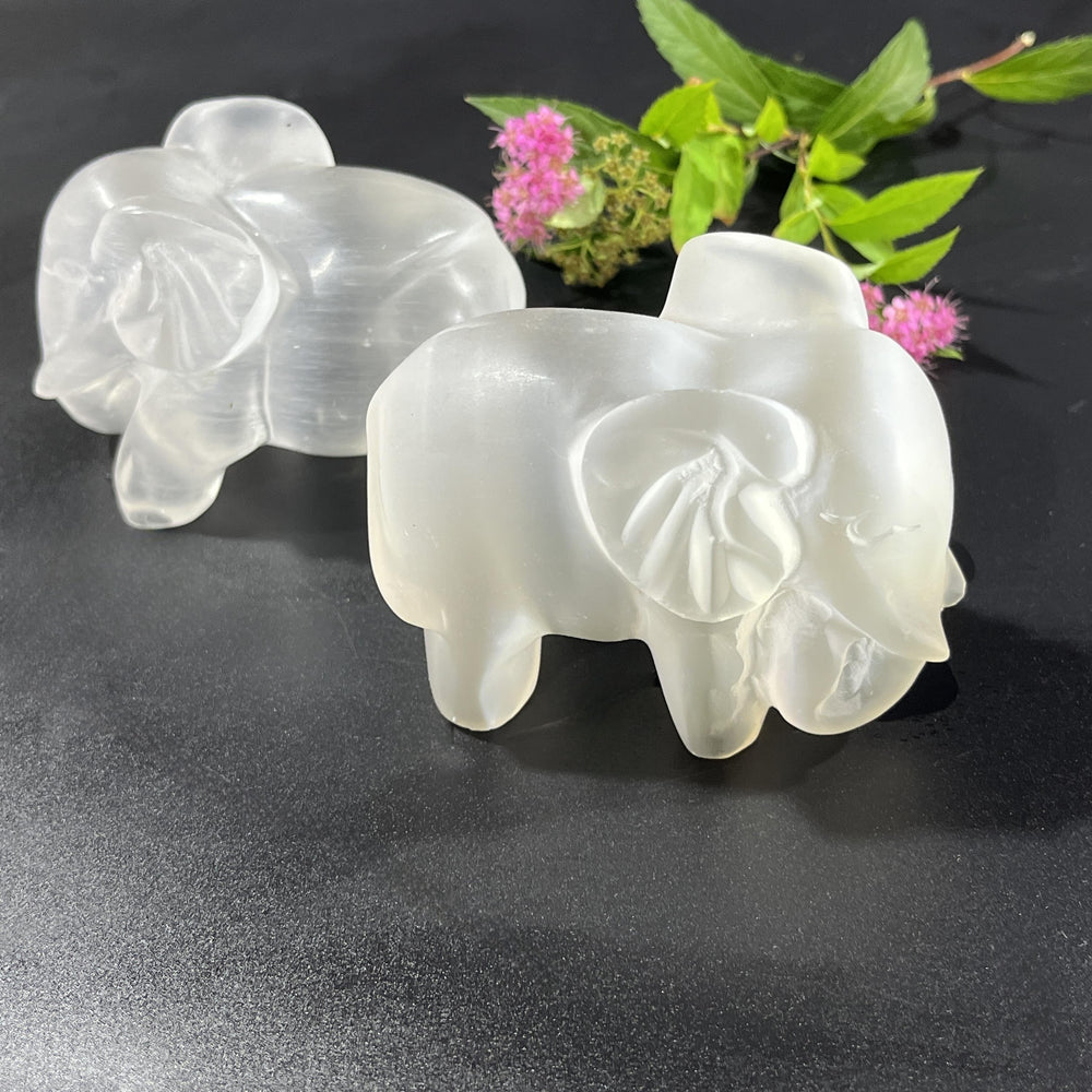 8CM Elephant Selenite Carving Natural Crystal Healing Stone Home Decoration