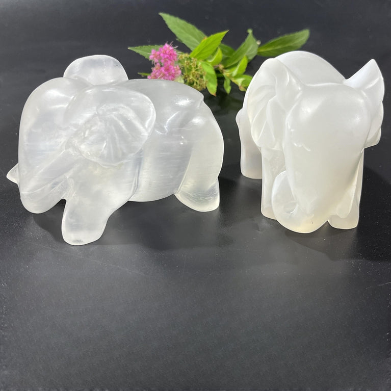 8CM Elephant Selenite Carving Natural Crystal Healing Stone Home Decoration