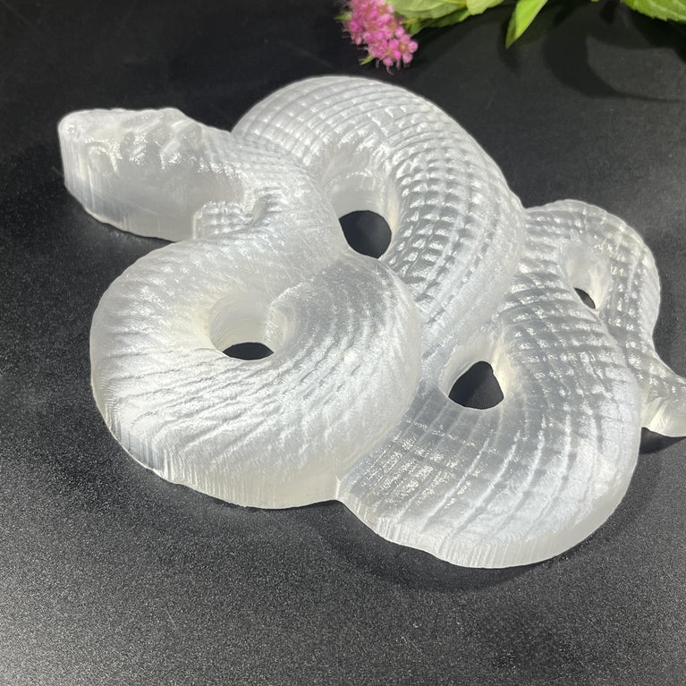 14CM Big Snake Selenite Carving Natural Crystal Healing Stone Home Decoration