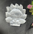 8CM Nine tail Fox Selenite Carving Natural Crystal Healing Stone Home Decoration