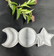 16CM Moon Sun Star Bowl Selenite Carving Natural Crystal Healing Stone Home Decoration