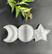 16CM Moon Sun Star Bowl Selenite Carving Natural Crystal Healing Stone Home Decoration