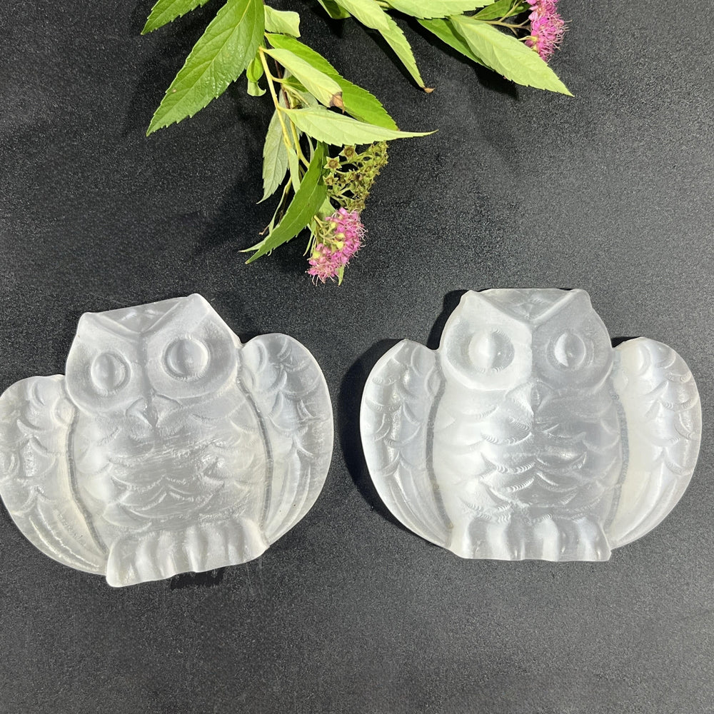 7.5CM Flying Owl Selenite Carving Natural Crystal Healing Stone Home Decoration