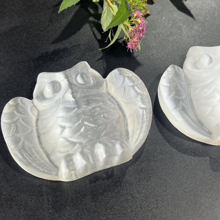 7.5CM Flying Owl Selenite Carving Natural Crystal Healing Stone Home Decoration