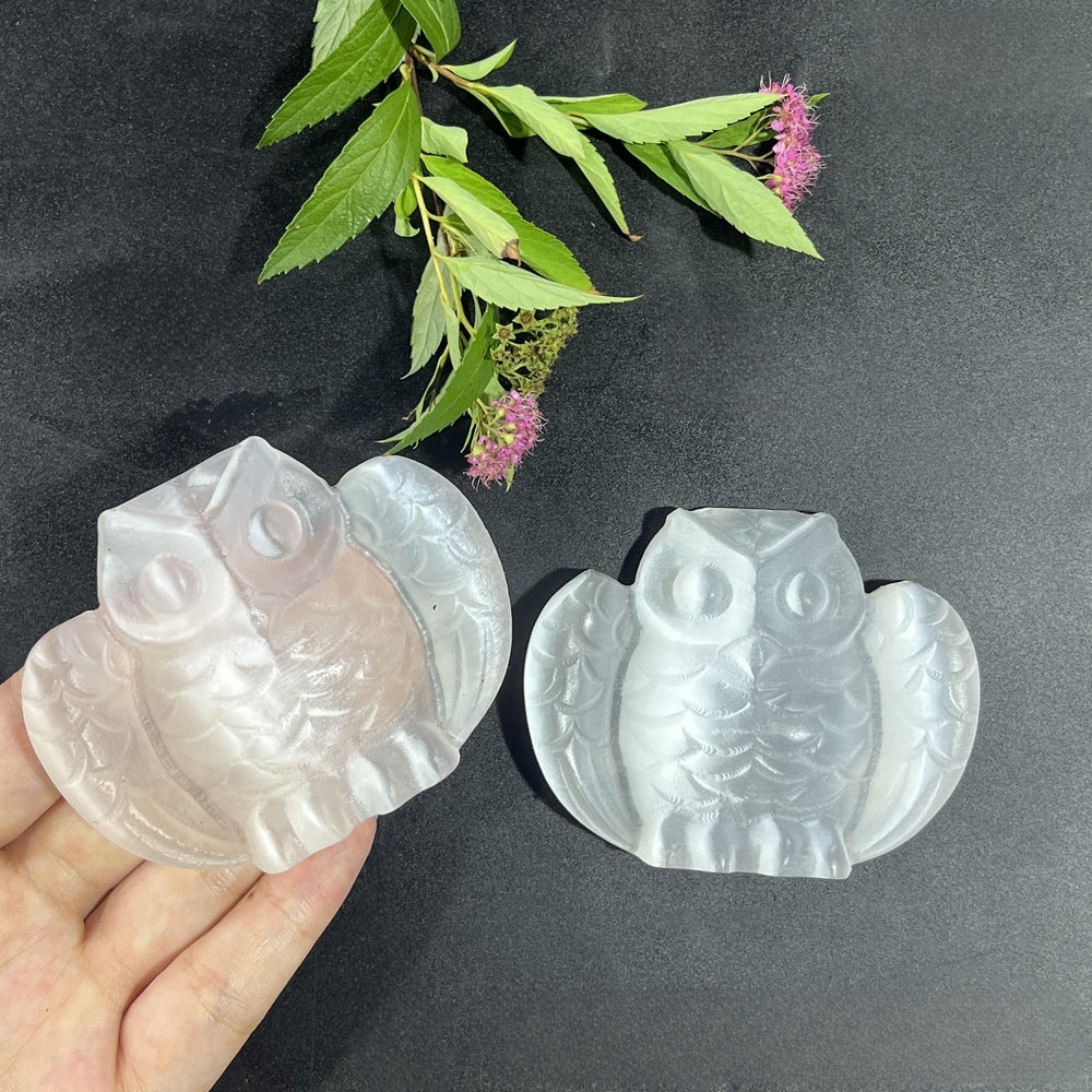 7.5CM Flying Owl Selenite Carving Natural Crystal Healing Stone Home Decoration