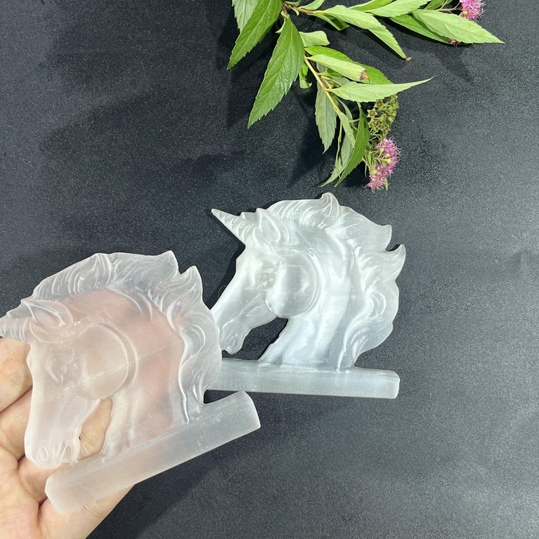 7CM Unicorn Selenite Carving Natural Crystal Healing Stone Home Decoration