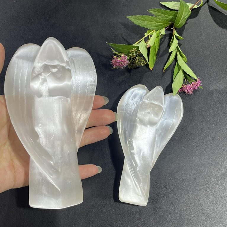 11CM/14CM Angel Selenite Carving Natural Crystal Healing Stone Home Decoration