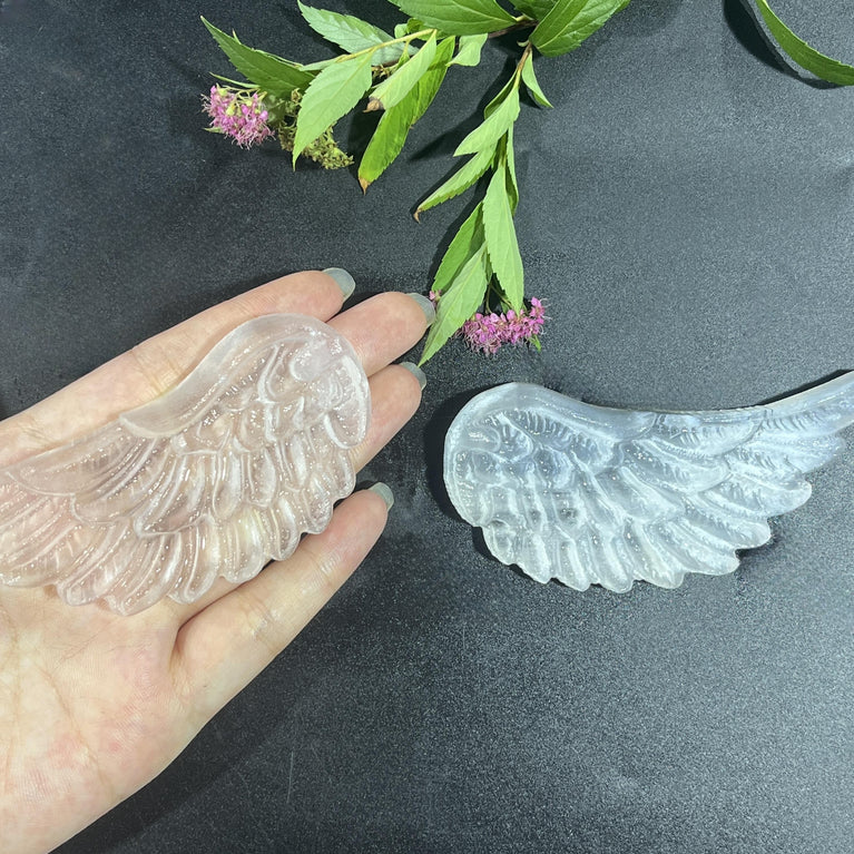 10CM Angel Wings Selenite Carving Natural Crystal Healing Stone Home Decoration