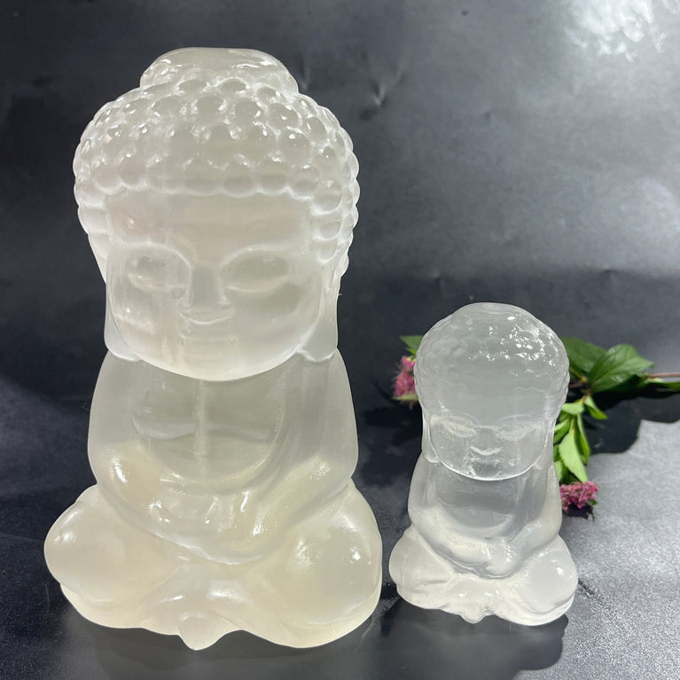 8CM/14CM Baby Buddha Selenite Carving Natural Crystal Healing Stone Home Decoration