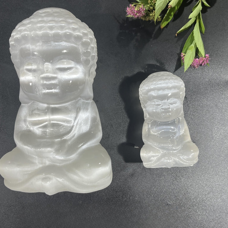 8CM/14CM Baby Buddha Selenite Carving Natural Crystal Healing Stone Home Decoration