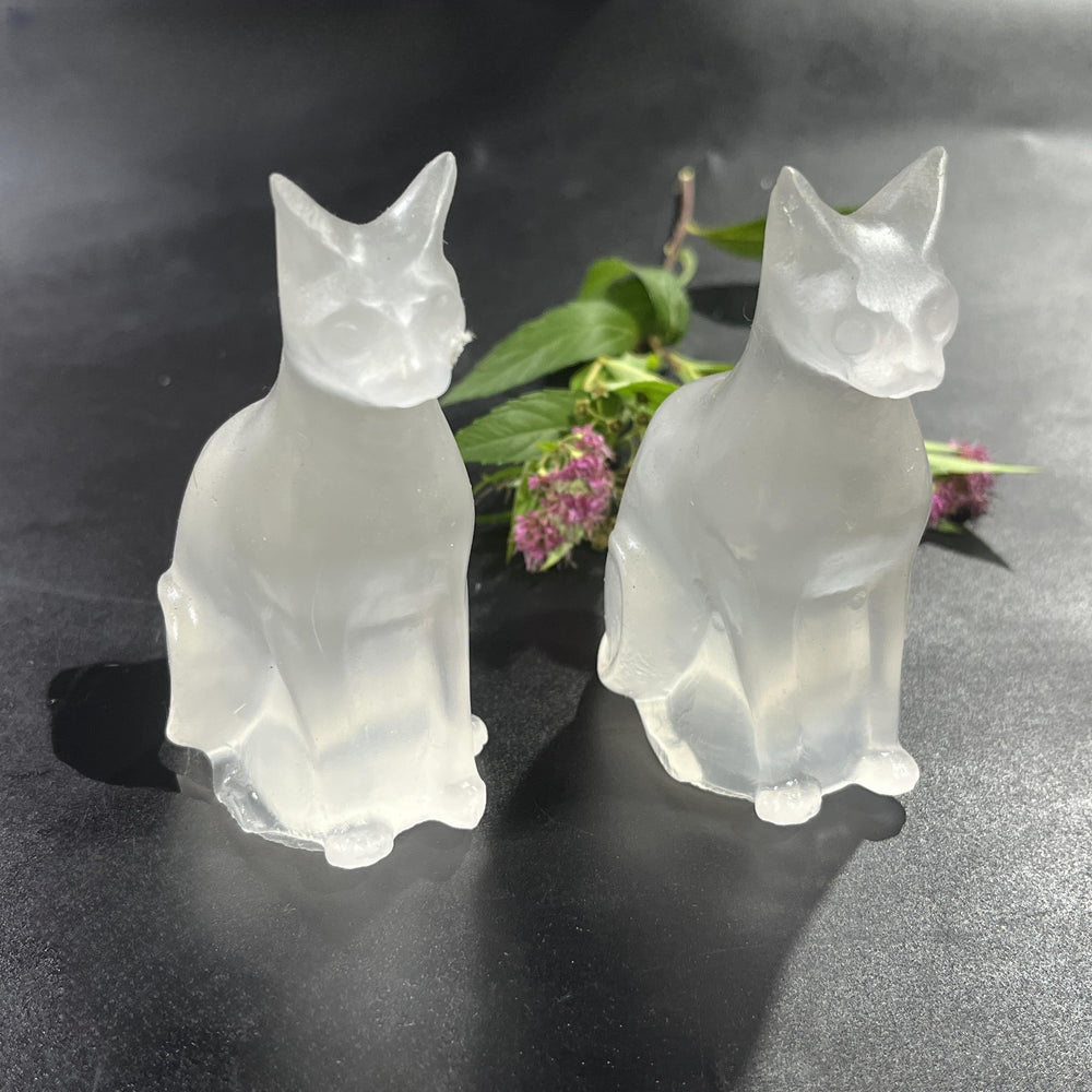 8CM Egyptian Sphynx Cat Selenite Carving Natural Crystal Healing Stone Home Decoration