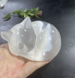 8CM/10CM Sleeping Cat Selenite Carving Natural Crystal Healing Stone Home Decoration