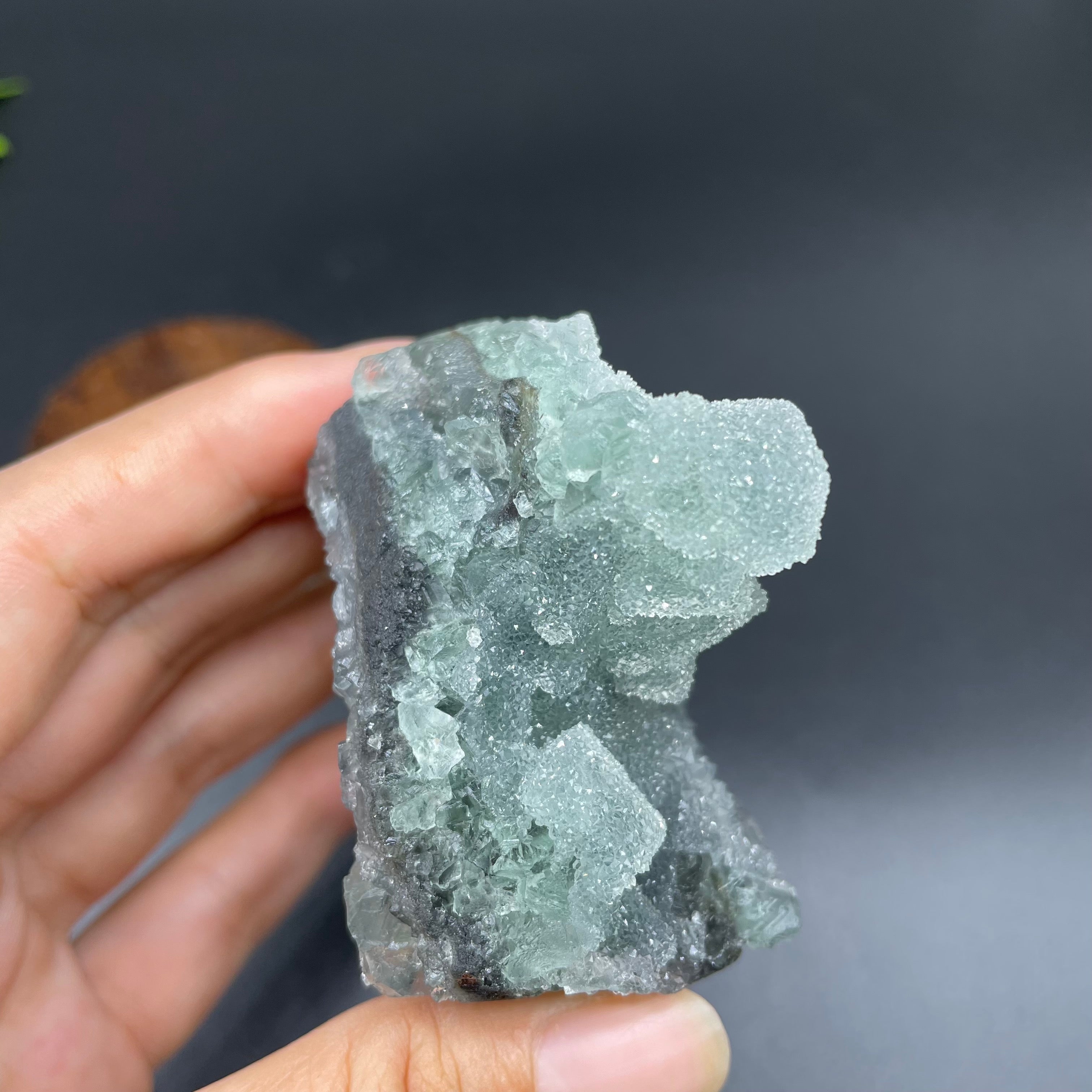 0.352LB Natural Sugar Fluorite Druzy Cubic Crystal Specimen Healing