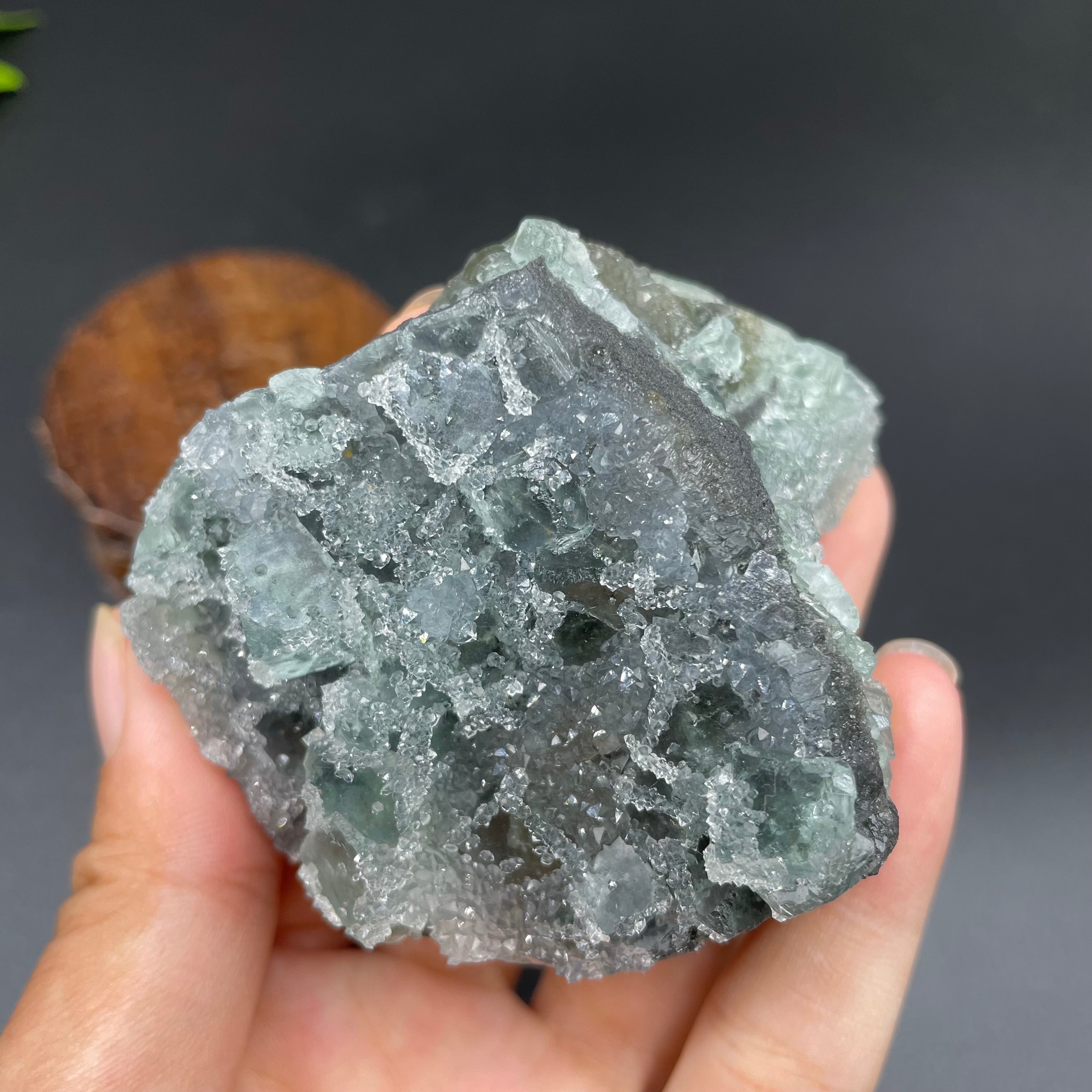 0.352LB Natural Sugar Fluorite Druzy Cubic Crystal Specimen Healing