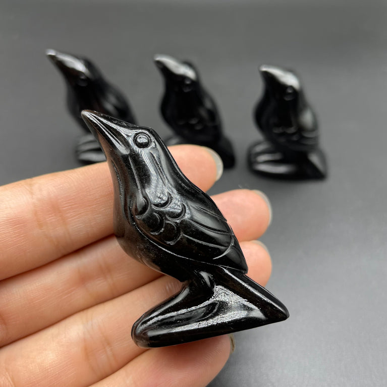 5CM Mini Raven Crow Carving Natural Crystal Stone Statue Figurine