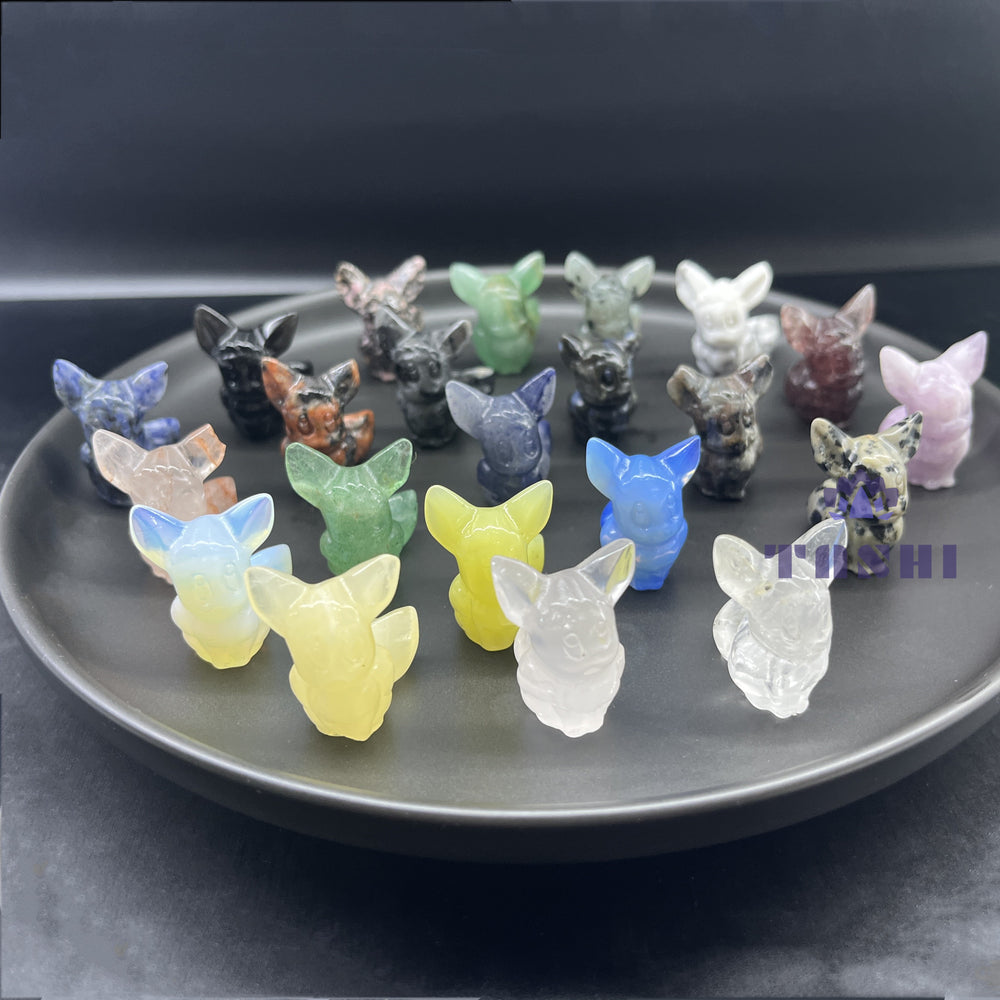 3 CM Mini  Eevee Carving Pokemon Natural Crystal Stone Statue Figurine