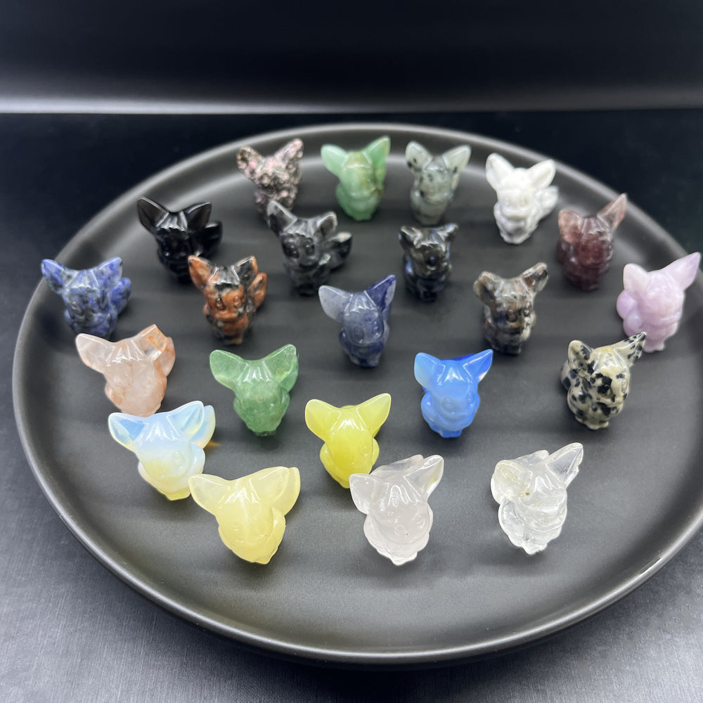 3 CM Mini  Eevee Carving Pokemon Natural Crystal Stone Statue Figurine