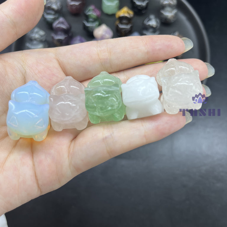 3 CM Mini Bulbasaur Carving Pokemon Natural Crystal Stone Statue Figurine