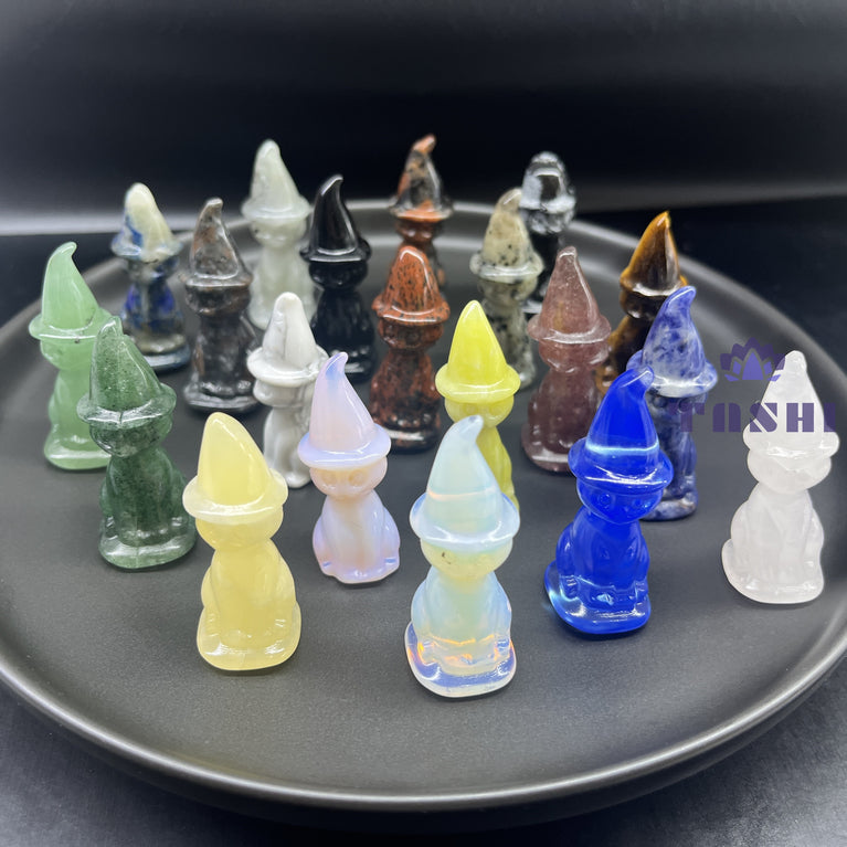 5CM Mini Witch Cat Carving Halloween Natural Crystal Stone Statue Figurine