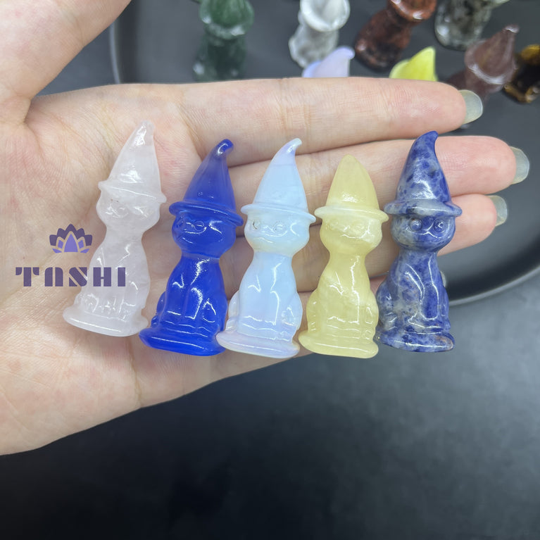 5CM Mini Witch Cat Carving Halloween Natural Crystal Stone Statue Figurine