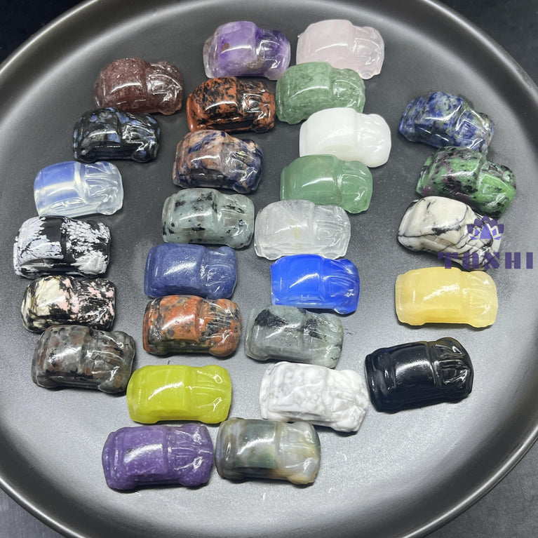 3CM Mini Car Carving Natural Crystal Stone Statue Figurine