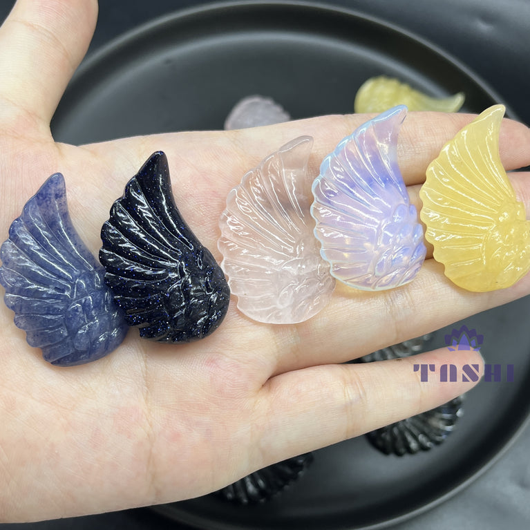 4CM Mini Angel Wing Carving Natural Crystal Stone Statue Figurine