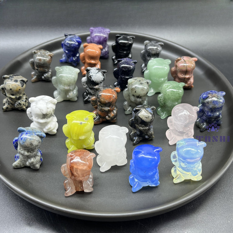 3CM Mini Winnie Carving Pooh Bear Natural Crystal Stone Statue Figurine