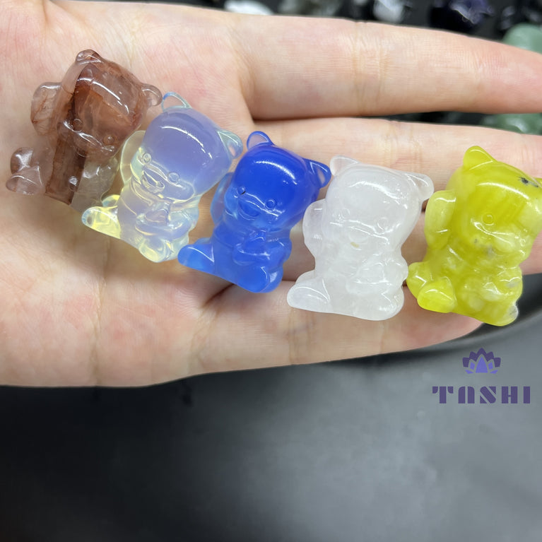 3CM Mini Winnie Carving Pooh Bear Natural Crystal Stone Statue Figurine