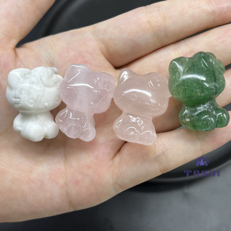 3CM Mini Sanrio Hello Kitty Carving Natural Crystal Stone Statue Figurine